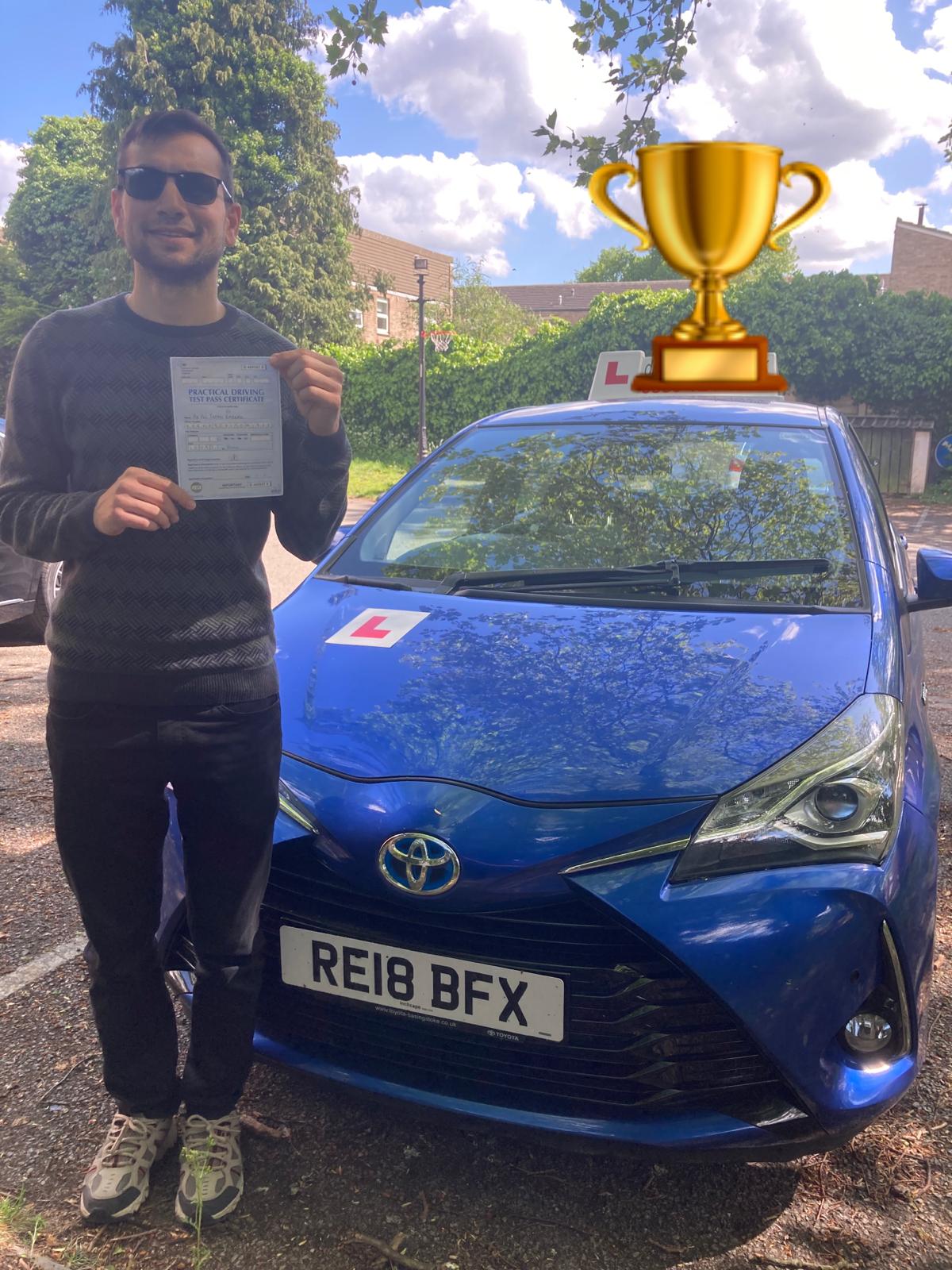 Happy student A.I. who passed driving test in London