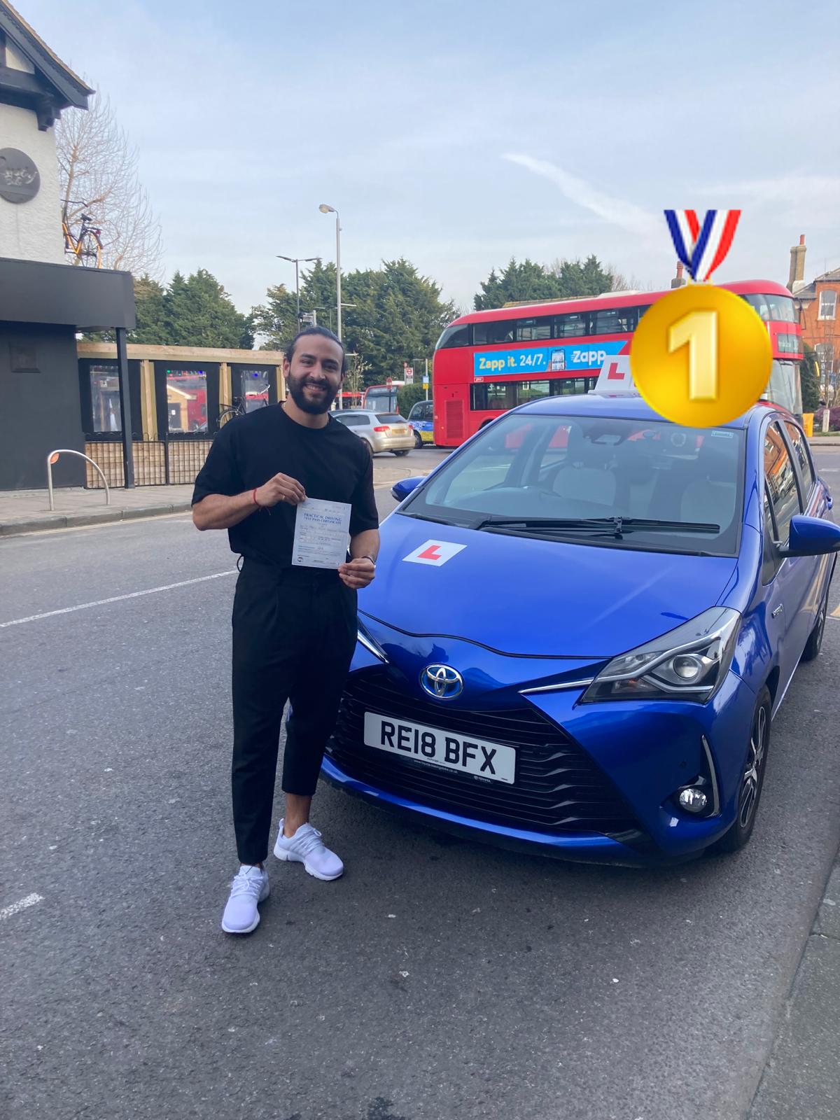 Happy student A.K. who passed driving test in London